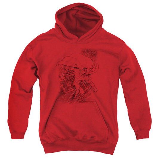 Superman In The City Kids Youth Hoodie Red