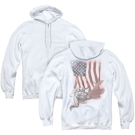 Superman Super American Back Print Zipper Mens Hoodie White