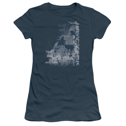 Superman Super City Junior Sheer Cap Sleeve Womens T Shirt Indigo