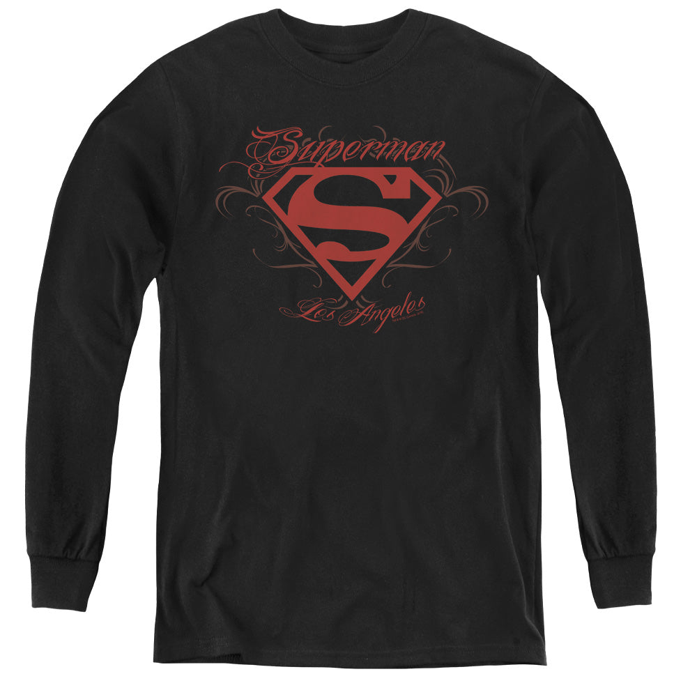 Superman La Long Sleeve Kids Youth T Shirt Black