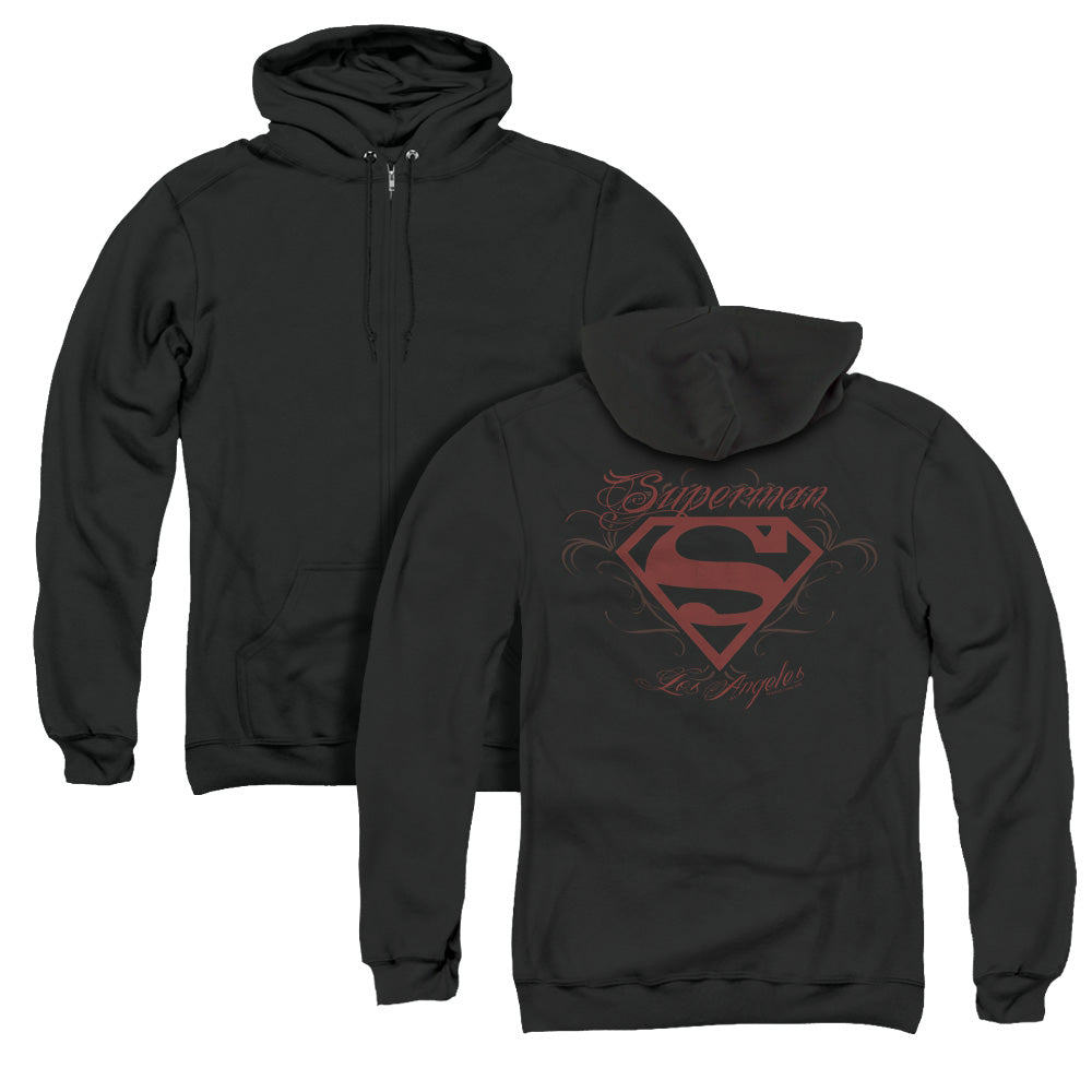 Superman La Back Print Zipper Mens Hoodie Black