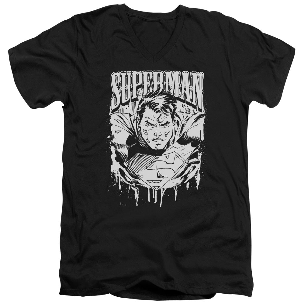 Superman Super Metal S S Adult V Neck Black