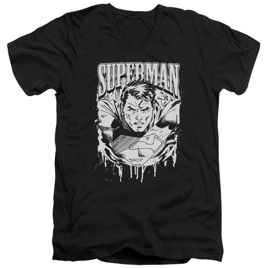 Superman Super Metal S S Adult V Neck Black