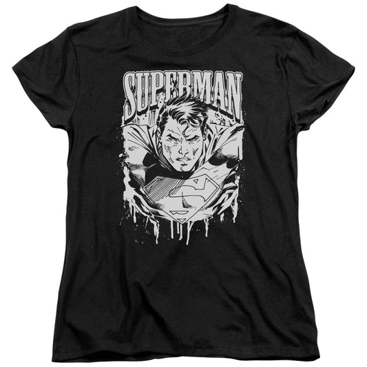 Superman Super Metal Womens T Shirt Black