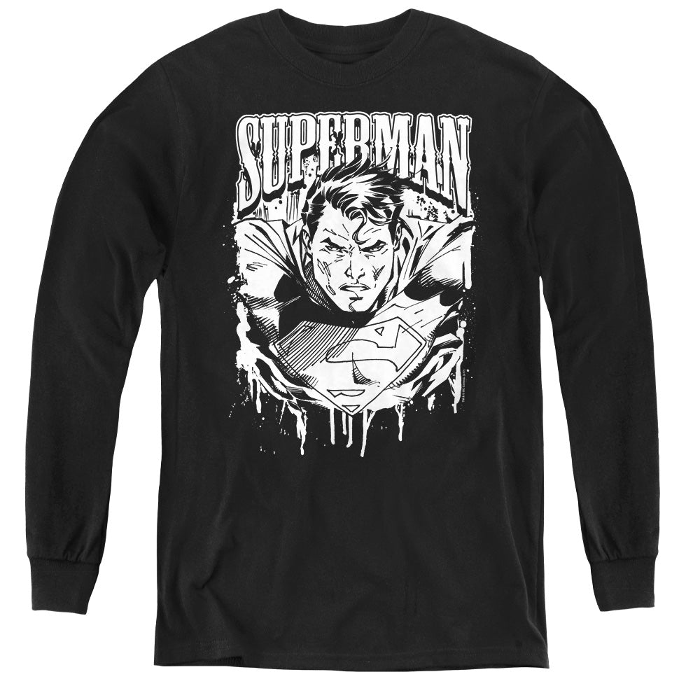 Superman Super Metal Long Sleeve Kids Youth T Shirt Black