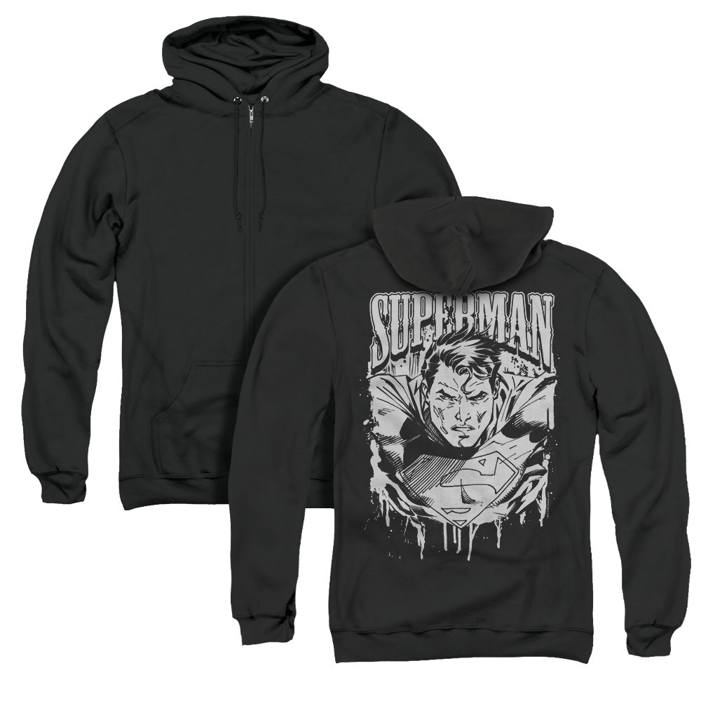 Superman Super Metal Back Print Zipper Mens Hoodie Black