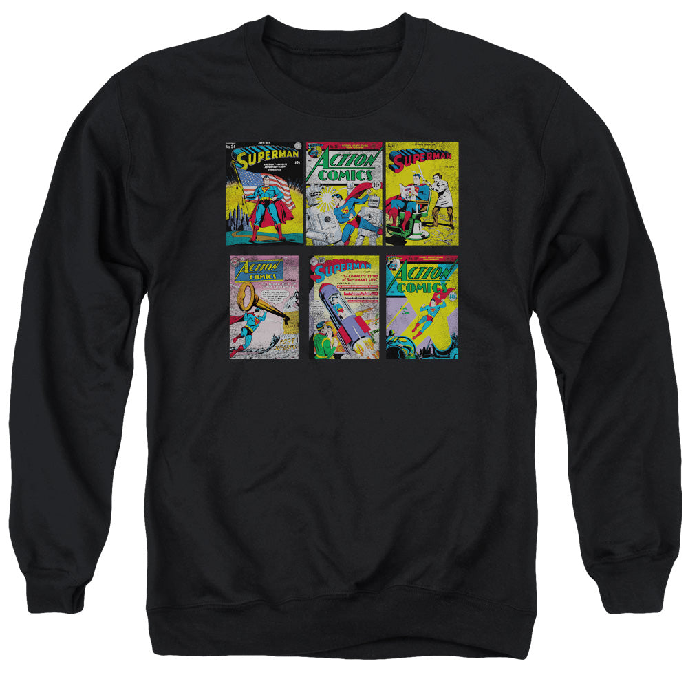 Superman Covers Mens Crewneck Sweatshirt Black