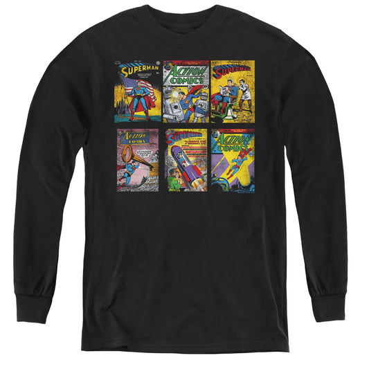 Superman Covers Long Sleeve Kids Youth T Shirt Black