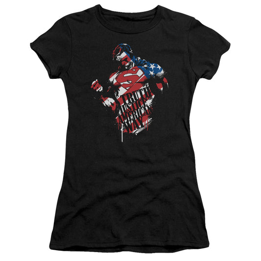 Superman The American Way Junior Sheer Cap Sleeve Womens T Shirt Black