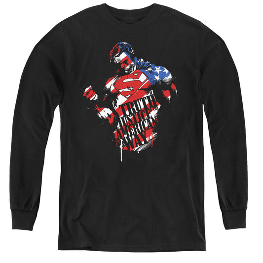 Superman The American Way Long Sleeve Kids Youth T Shirt Black