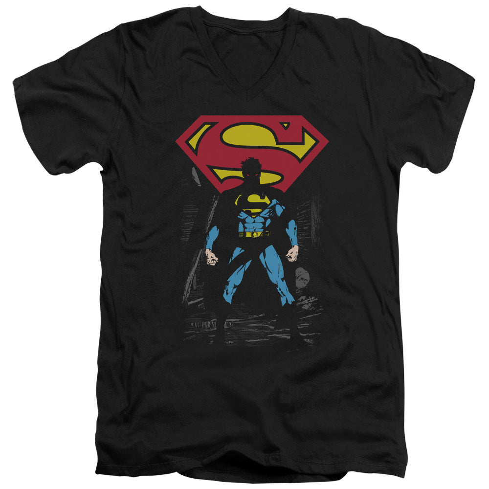 Superman Dark Alley S S Adult V Neck Black