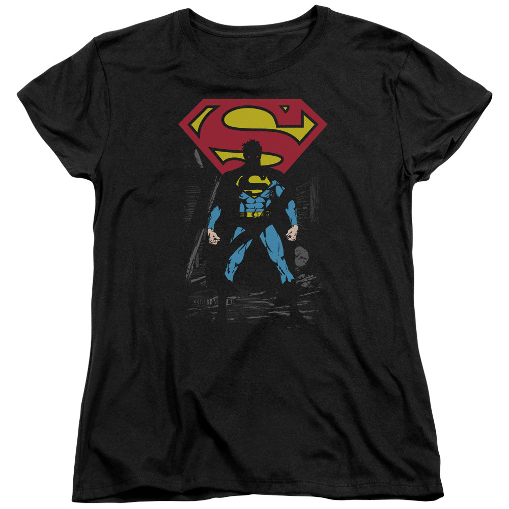 Superman Dark Alley Womens T Shirt Black