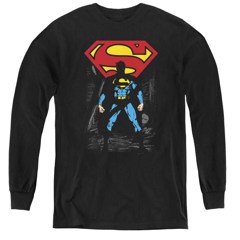 Superman Dark Alley Long Sleeve Kids Youth T Shirt Black