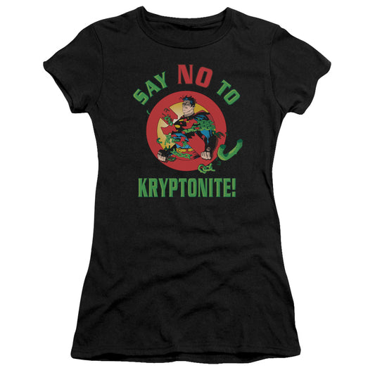 Superman Say No To Kryptonite Junior Sheer Cap Sleeve Womens T Shirt Black