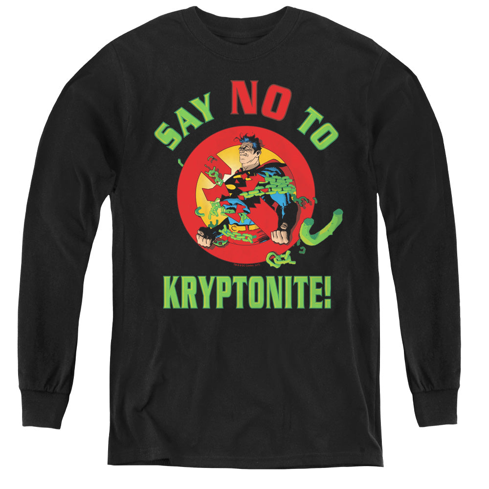 Superman Say No To Kryptonite Long Sleeve Kids Youth T Shirt Black