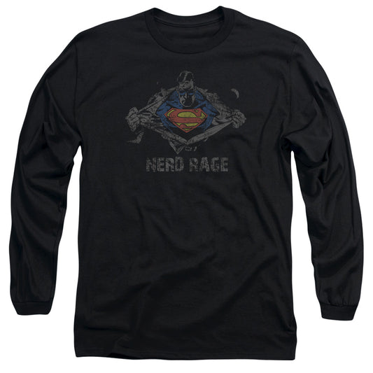 Superman Nerd Rage Mens Long Sleeve Shirt Black