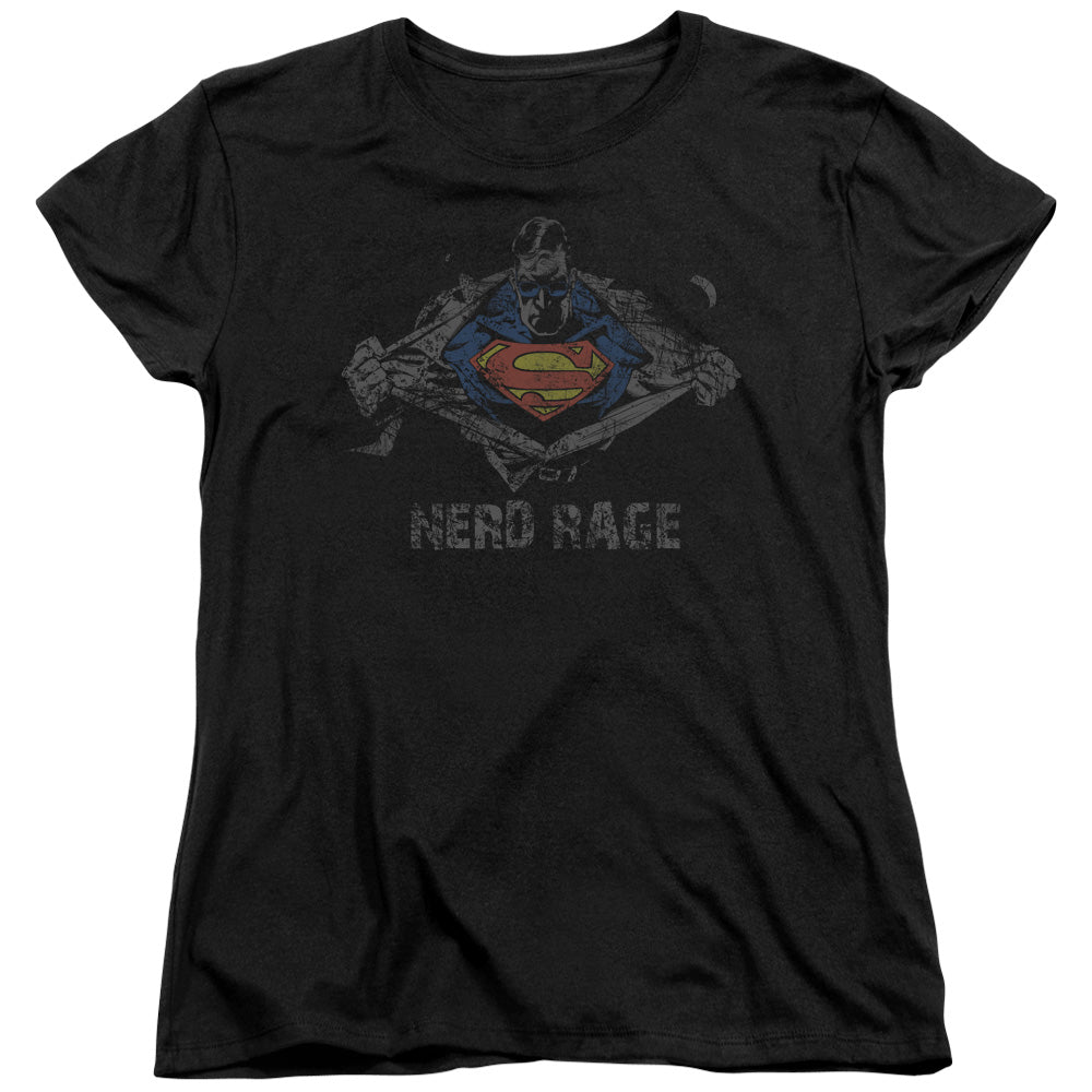 Superman Nerd Rage Womens T Shirt Black