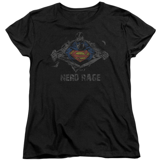 Superman Nerd Rage Womens T Shirt Black