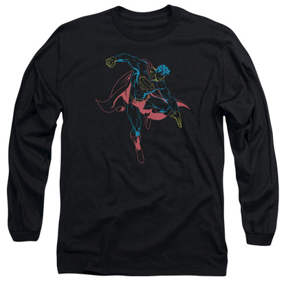 Superman Neon Superman Mens Long Sleeve Shirt Black