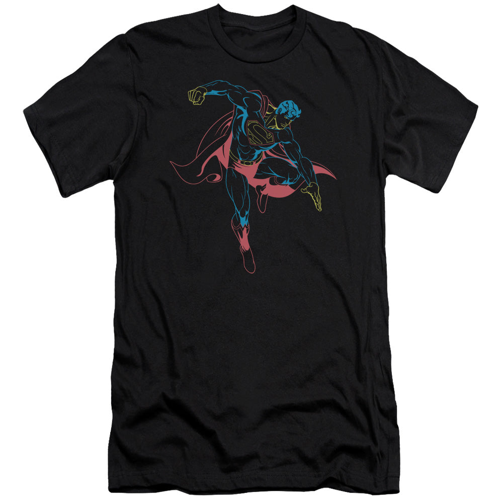 Superman Neon Superman Premium Bella Canvas Slim Fit Mens T Shirt Black