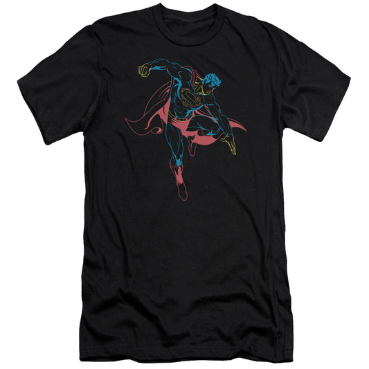 Superman Neon Superman Premium Bella Canvas Slim Fit Mens T Shirt Black