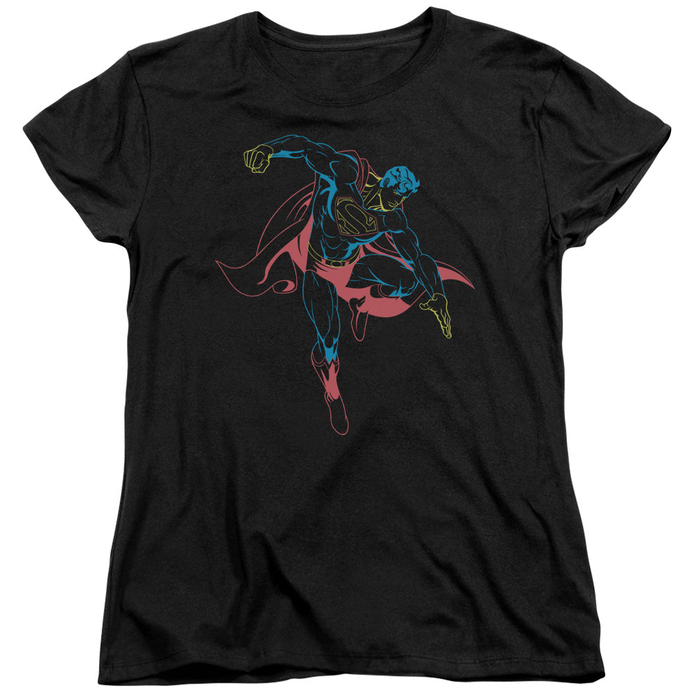 Superman Neon Superman Womens T Shirt Black