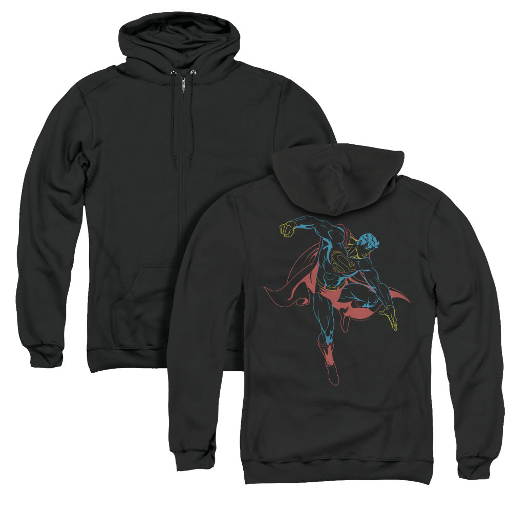 Superman Neon Superman Back Print Zipper Mens Hoodie Black