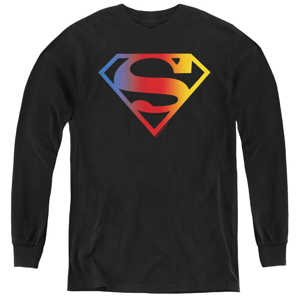 Superman Gradient Superman Logo Long Sleeve Kids Youth T Shirt Black