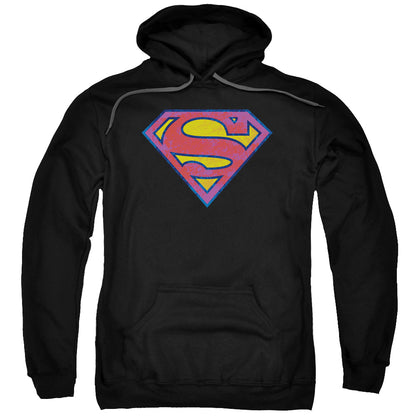 Superman Neon Distress Logo Mens Hoodie Black