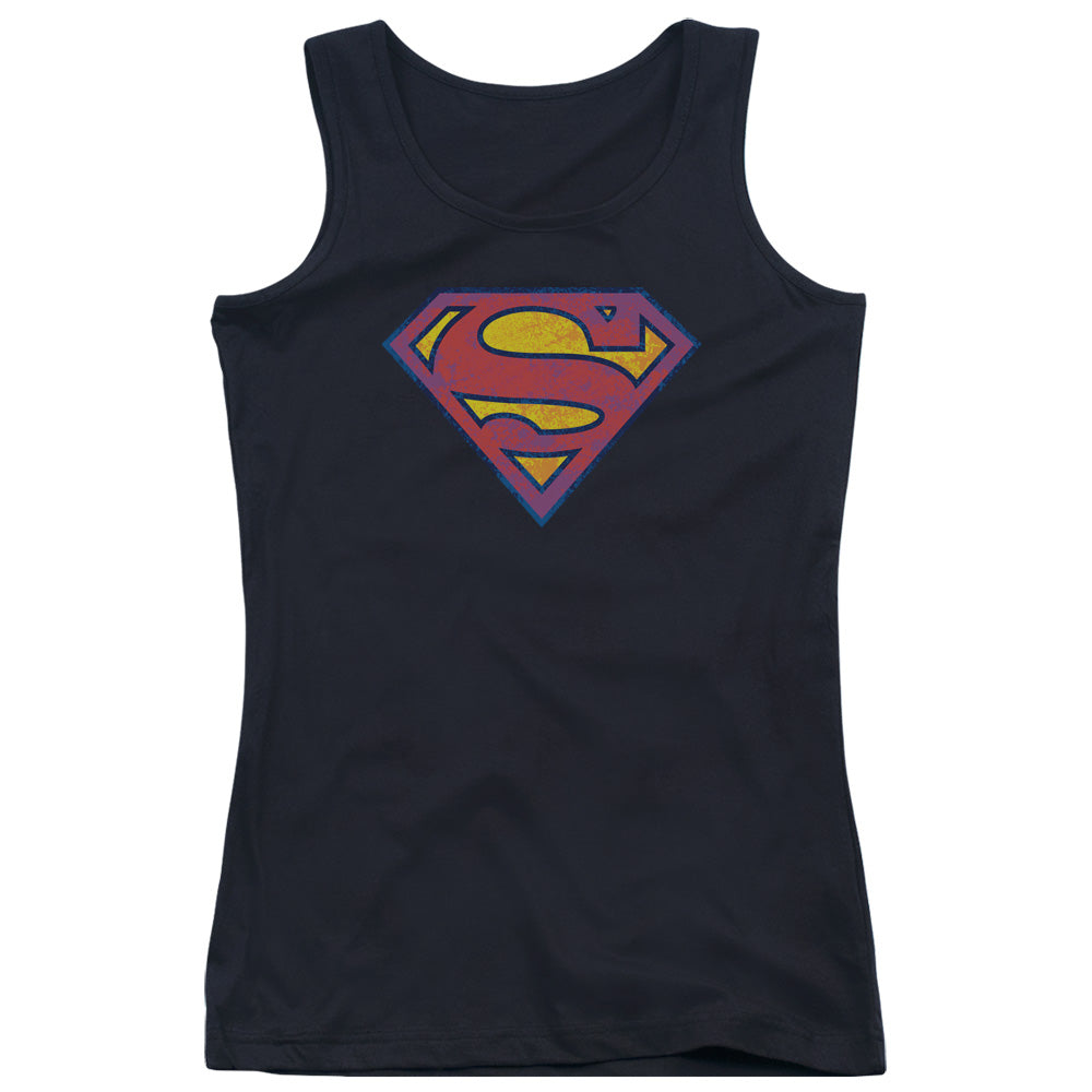 Superman Neon Distress Logo Womens Tank Top Shirt Black