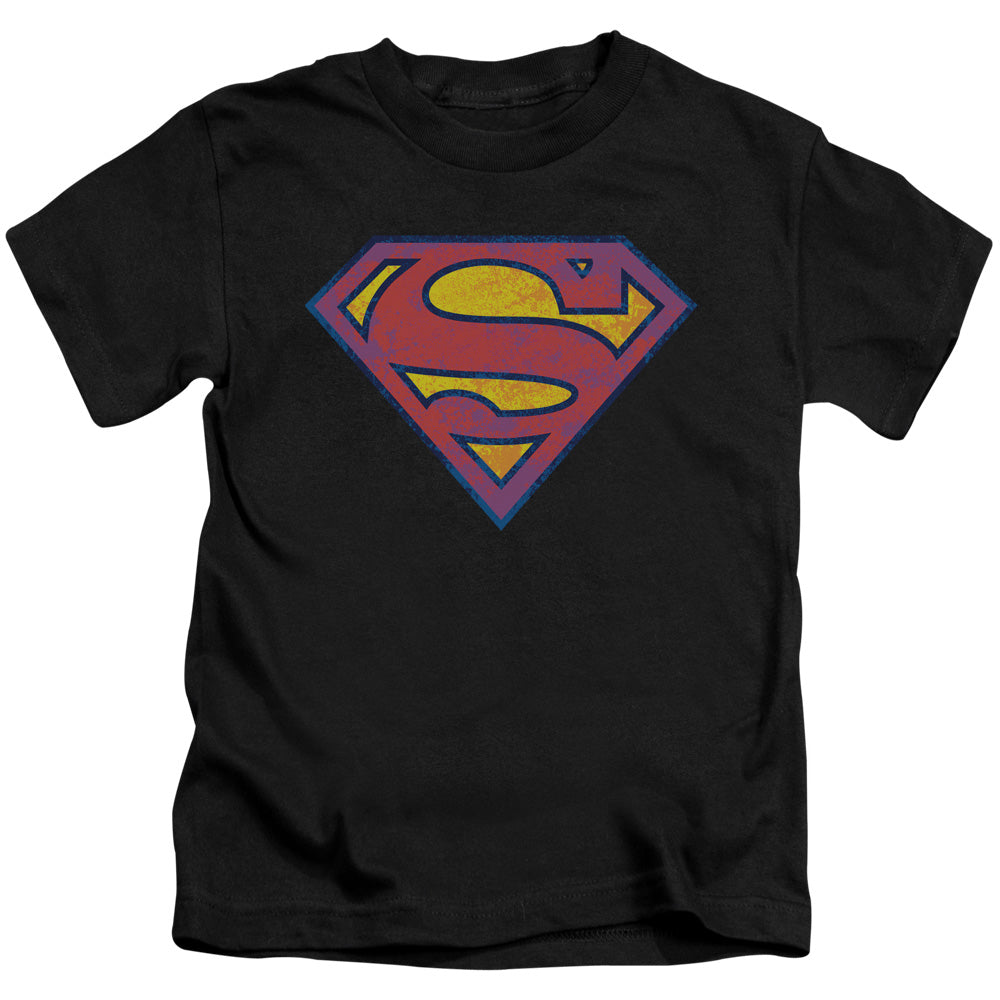 Superman Neon Distress Logo Juvenile Kids Youth T Shirt Black