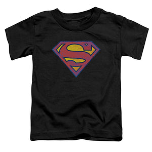 Superman Neon Distress Logo Toddler Kids Youth T Shirt Black