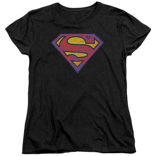 Superman Neon Distress Logo Womens T Shirt Black