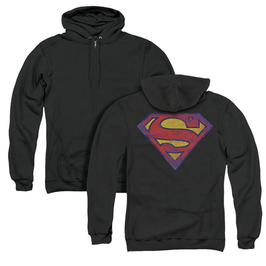 Superman Neon Distress Logo Back Print Zipper Mens Hoodie Black