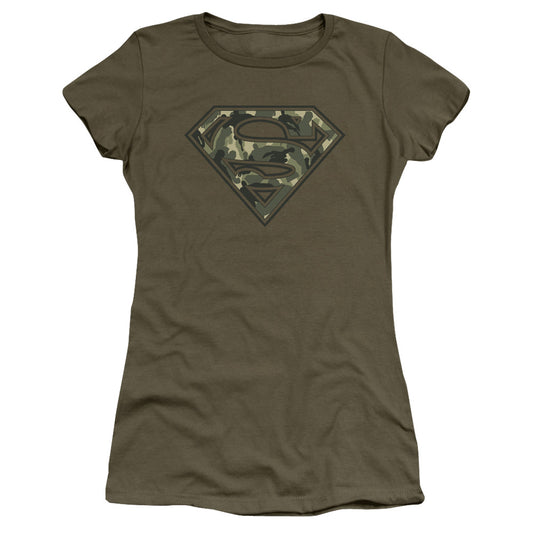 Superman Super Camo Junior Sheer Cap Sleeve Womens T Shirt Military Green