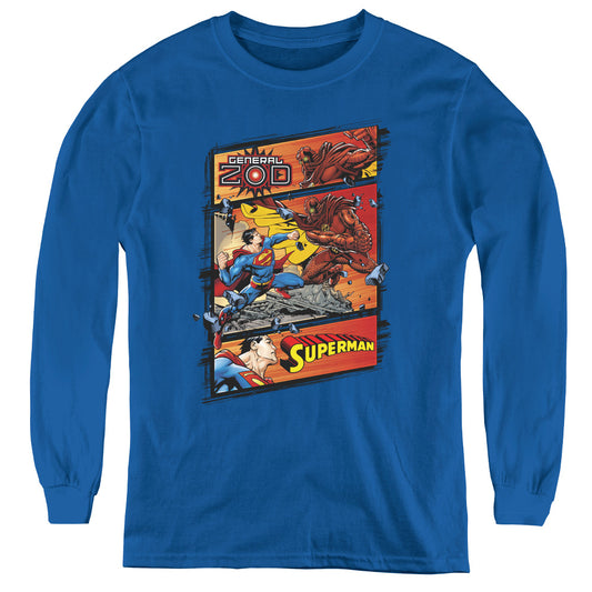 Superman Superman Vs Zod Long Sleeve Kids Youth T Shirt Royal Blue