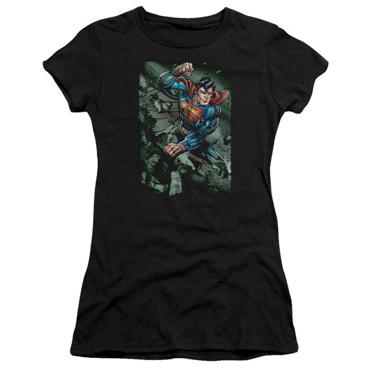 Superman Indestructible Junior Sheer Cap Sleeve Womens T Shirt Black