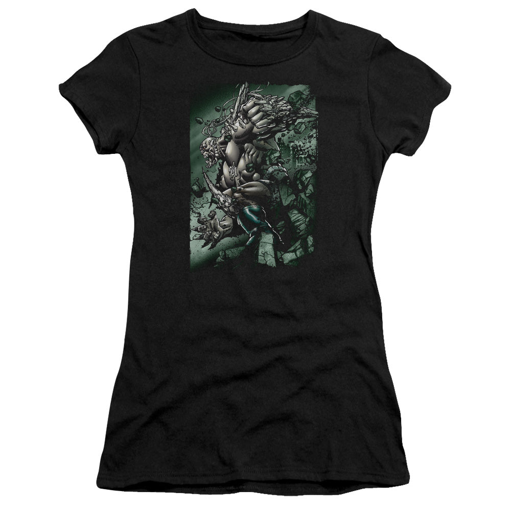 Superman Doomsday Destruction Junior Sheer Cap Sleeve Womens T Shirt Black