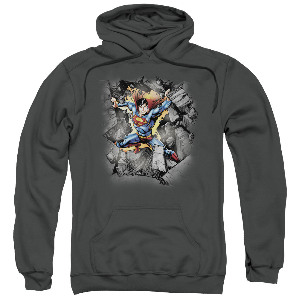 Superman Break On Through Mens Hoodie Charcoal