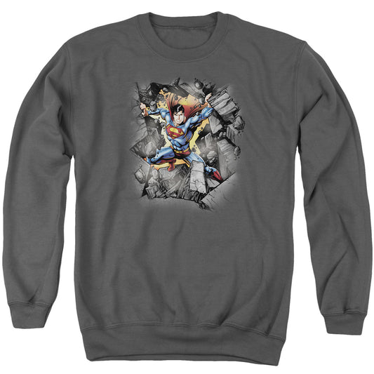 Superman Break On Through Mens Crewneck Sweatshirt Charcoal