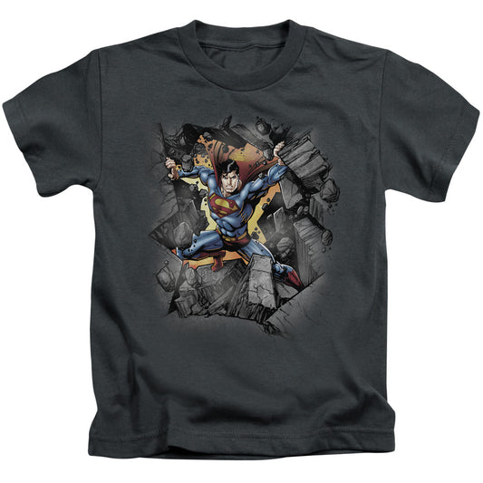 Superman Break On Through Juvenile Kids Youth T Shirt Charcoal