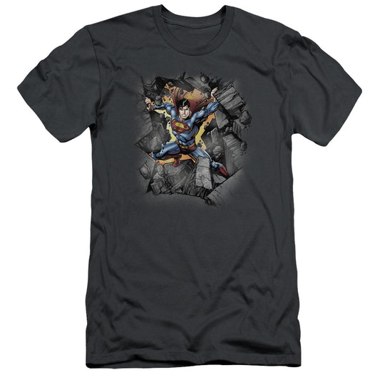 Superman Break On Through Slim Fit Mens T Shirt Charcoal