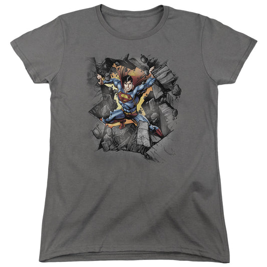 Superman Break On Through Womens T Shirt Charcoal