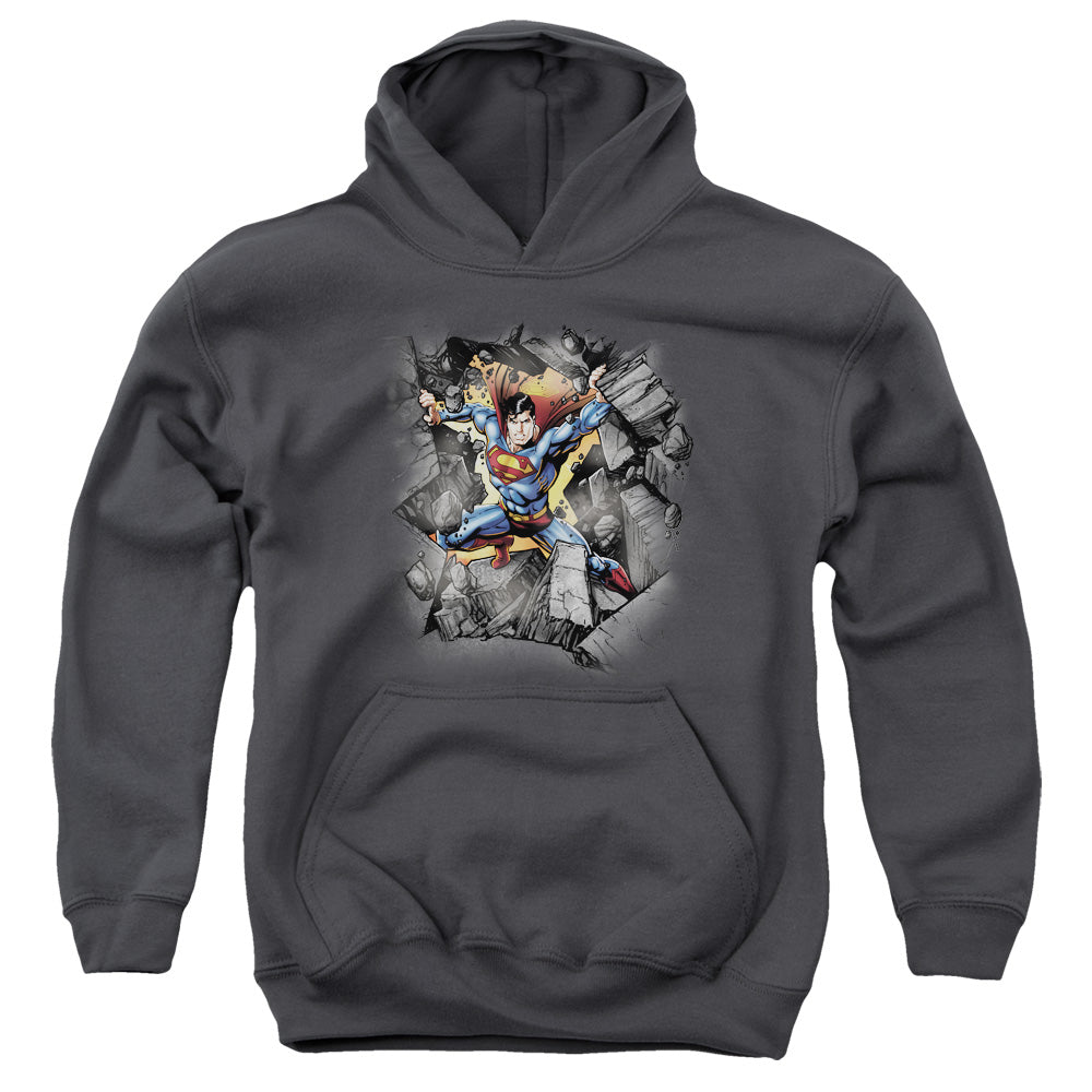 Superman Break On Through Kids Youth Hoodie Charcoal