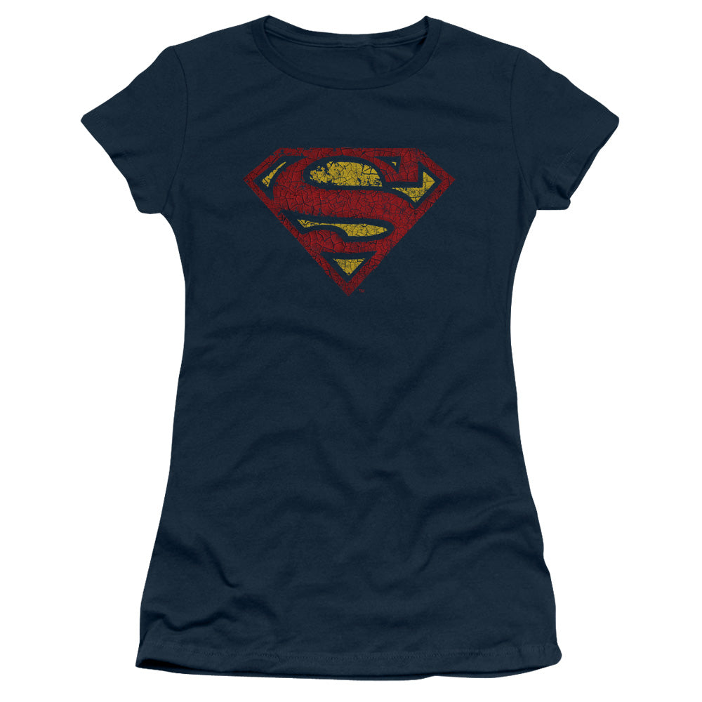 Superman Crackle S Junior Sheer Cap Sleeve Womens T Shirt Navy