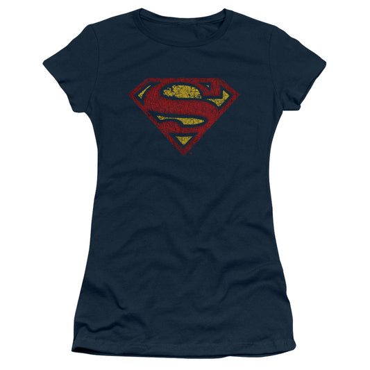 Superman Crackle S Junior Sheer Cap Sleeve Womens T Shirt Navy