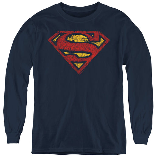 Superman Crackle S Long Sleeve Kids Youth T Shirt Navy