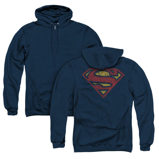 Superman Crackle S Back Print Zipper Mens Hoodie Navy