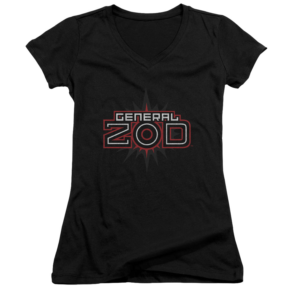 Superman Zod Logo Junior Sheer Cap Sleeve V Neck Womens T Shirt Black