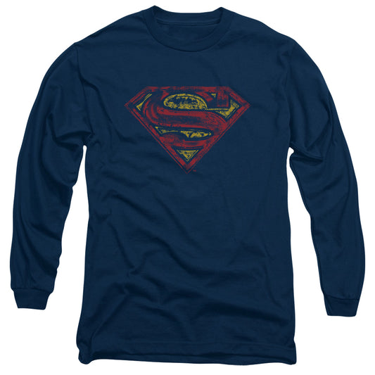 Superman S Shield Rough Mens Long Sleeve Shirt Navy